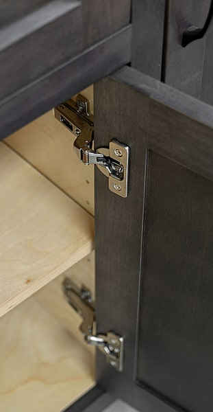 A cabinet door with hinges and plates